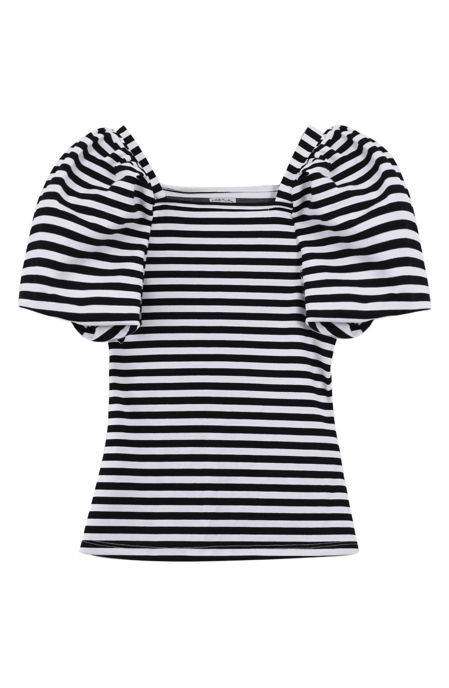 Habitual Girl Kid's Stripe Square Neck Puff Sleeve Top | Nordstrom | Nordstrom