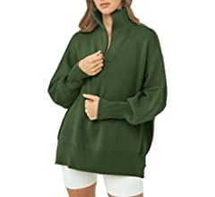 LILLUSORY Women's Long Sleeve 1/4 Zipper Collar Drop Shoulder Oversized Split Hem Slouchy Sweatsh... | Amazon (US)