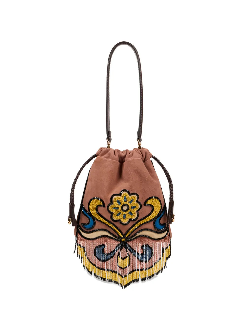 Small Kalispera beaded fringed suede bucket bag | Farfetch Global