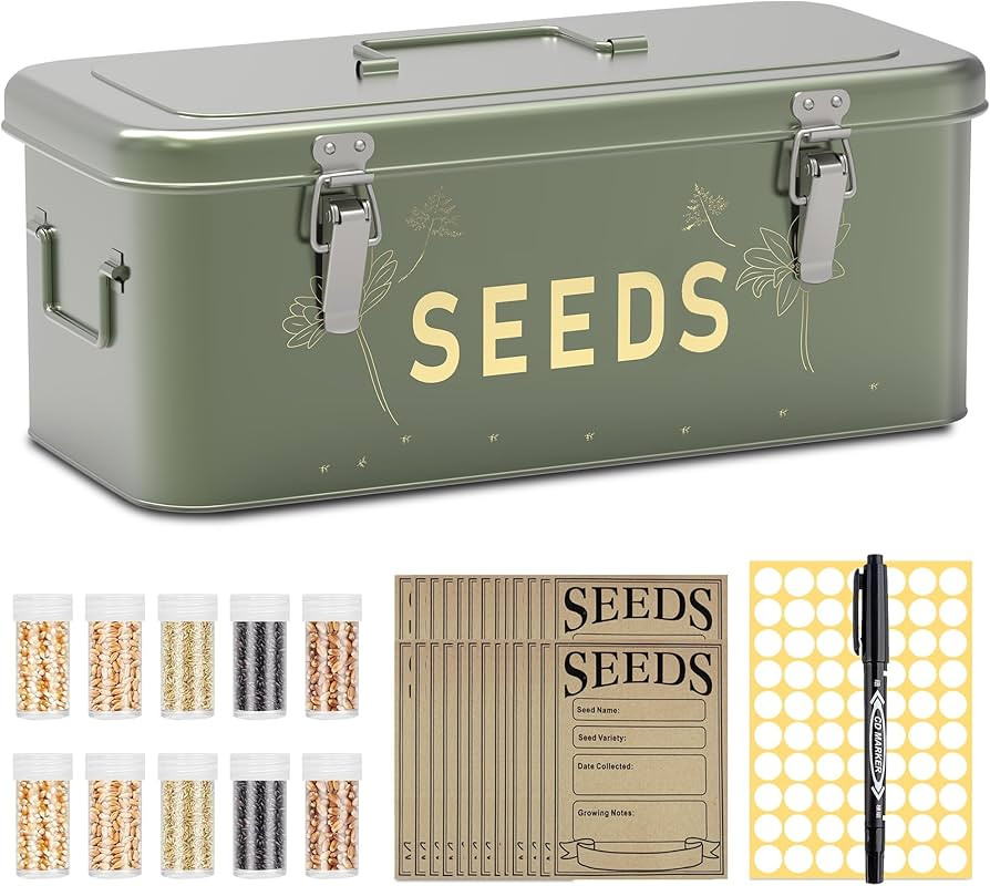Orionstar Seed Storage Organizer, Metal Seed Saving Box with Lid, 30 Slots, 4 Compartments with S... | Amazon (UK)