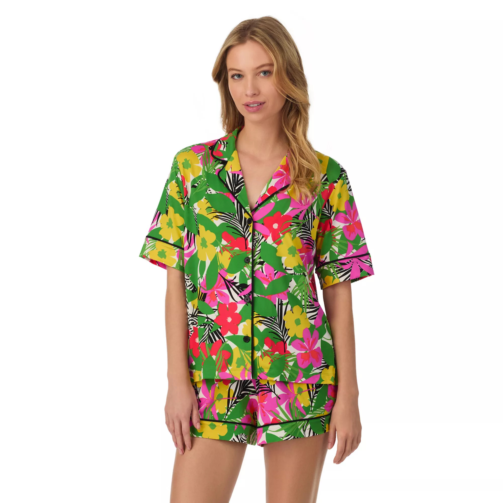 Women's Beauty Sleep Social Short Sleeve Button Front Pajama Top & Pajama Boxer Set | Kohl's
