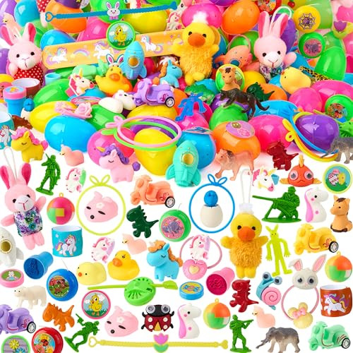 JOYIN 200 Pcs Prefilled Easter Eggs with Toys Plus Stickers, Filled with Assorted Toys for Kids Boys Girls Easter Eggs Hunt, Basket Stuffers Fillers, Party Favor | Amazon (US)