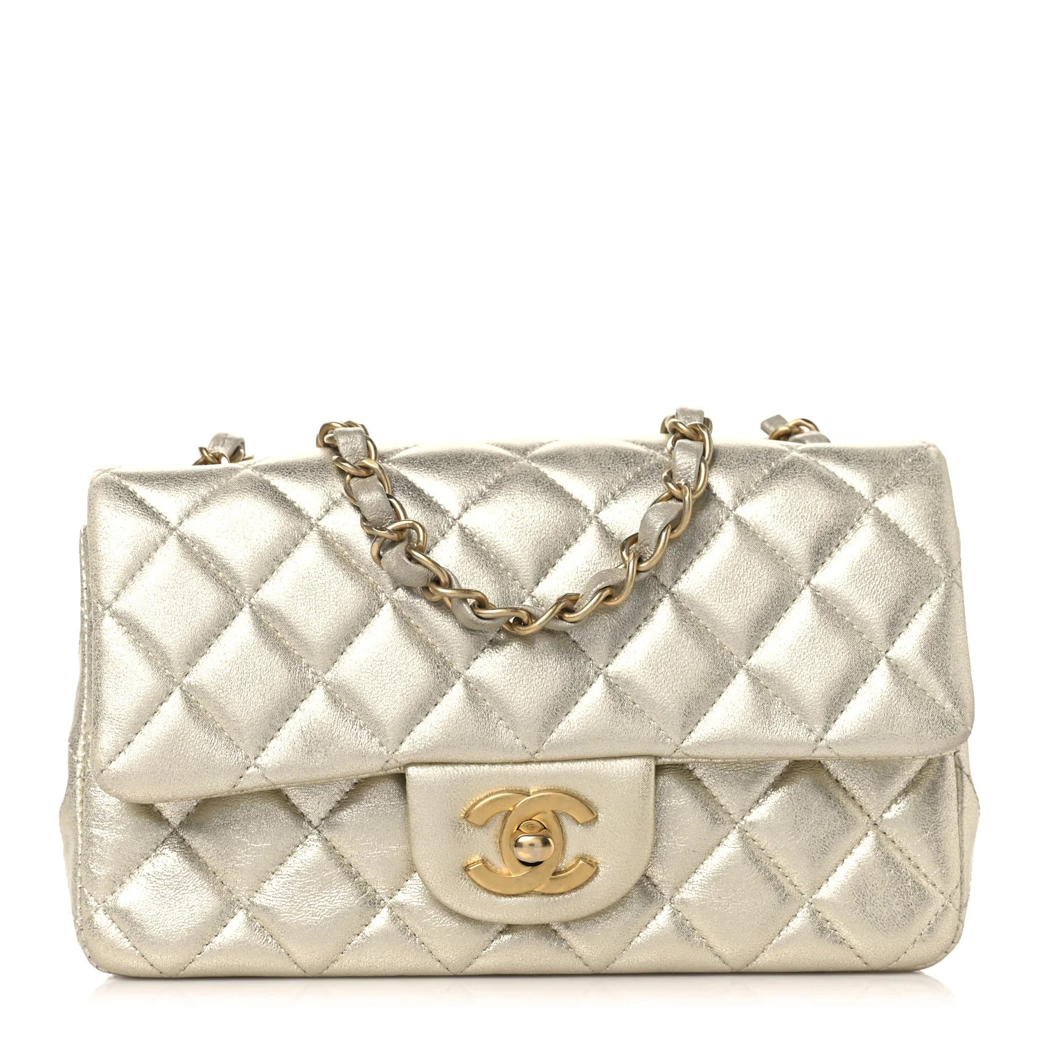Metallic Lambskin Quilted Mini Rectangular Flap Gold | FASHIONPHILE (US)