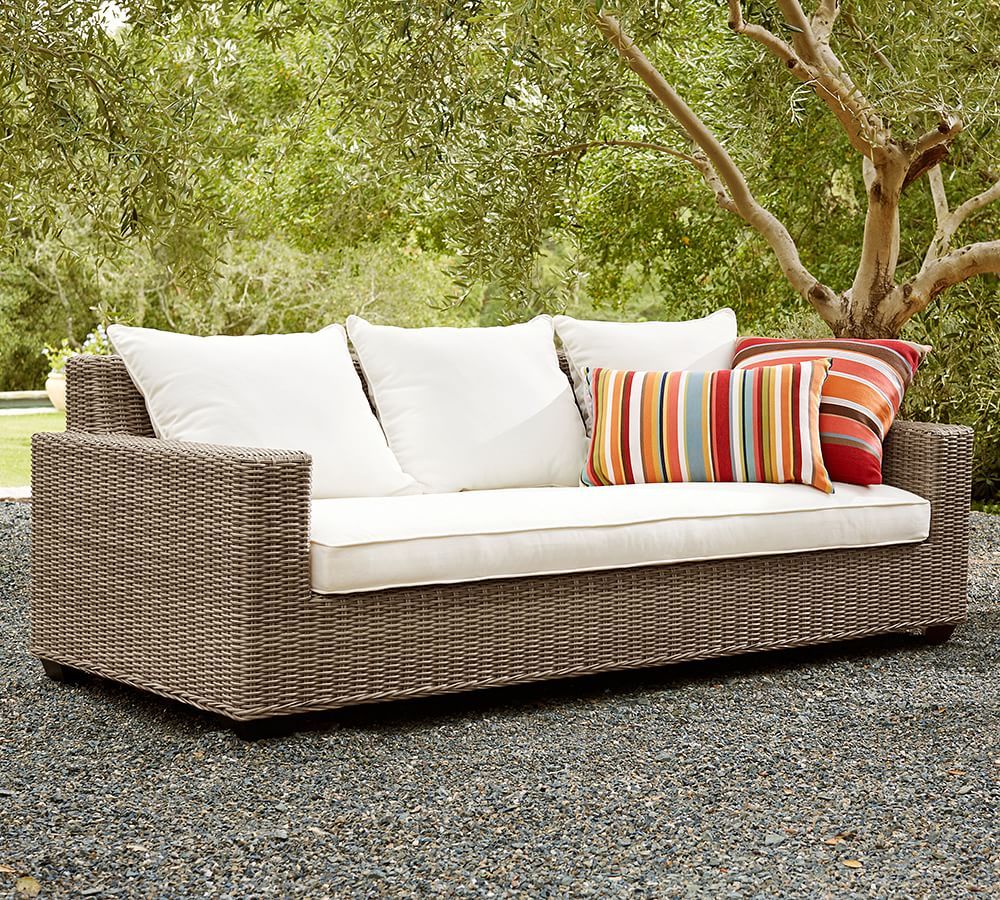 Torrey All-Weather Wicker Square Arm 86" Sofa | Pottery Barn (US)