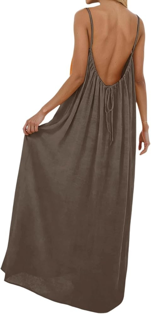 Womens Summer Sleeveless Backless cami Dresses Solid Color Spaghetti Strap Flowy Dress Long Sundr... | Amazon (CA)