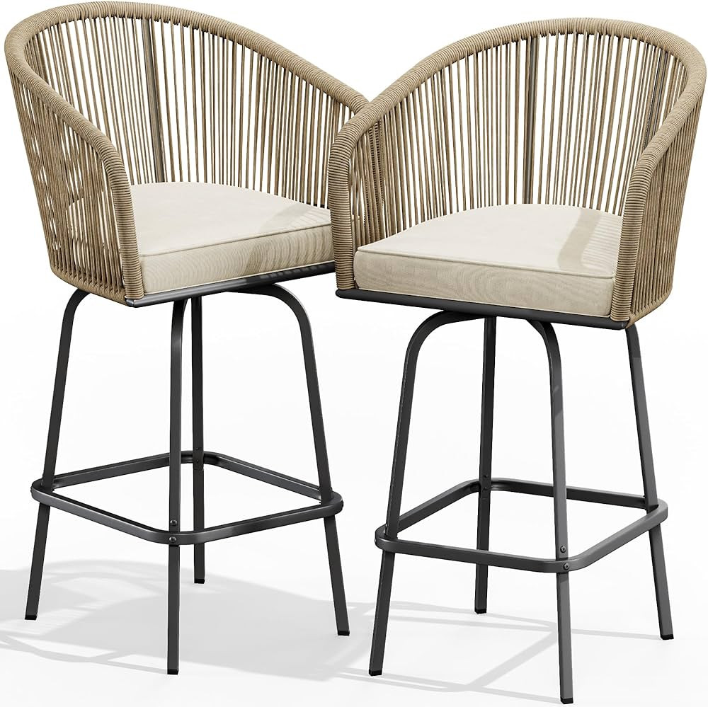YITAHOME 2-Piece Patio Woven Swivel Bar Stools,Outdoor Bar Set Chair with Soft Cushions for Backy... | Amazon (US)