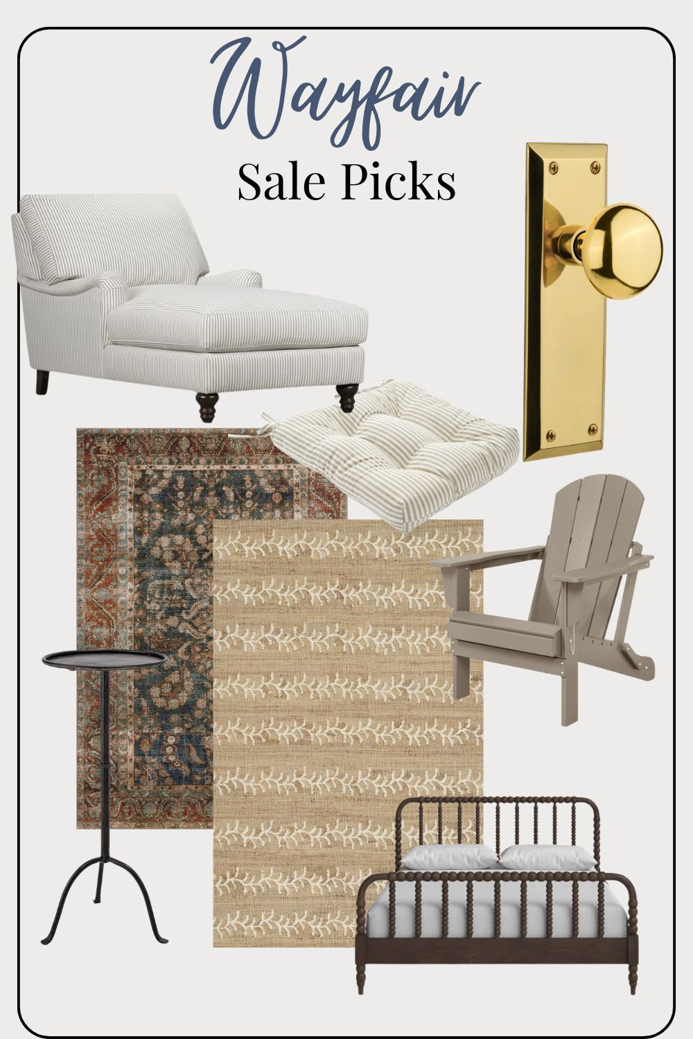 Wayfiar Memorial Day Sale Picks!

Bed, rug, outdoor chairs, outdoor cushion, side table, brass hardware, chaise chiar 

 #LTKHome #LTKSaleAlert