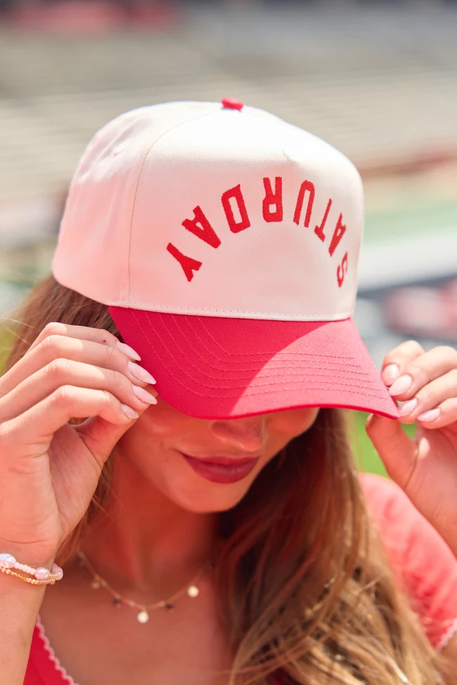 See You Saturday Red Embroidered Trucker Hat | Pink Lily
