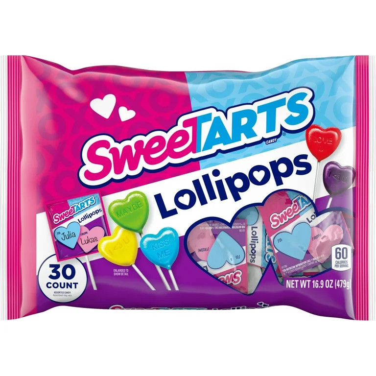 SweeTARTS Valentine's Day Candy Heart Shaped Lollipops, 16.9 oz, 30 Count | Walmart (US)