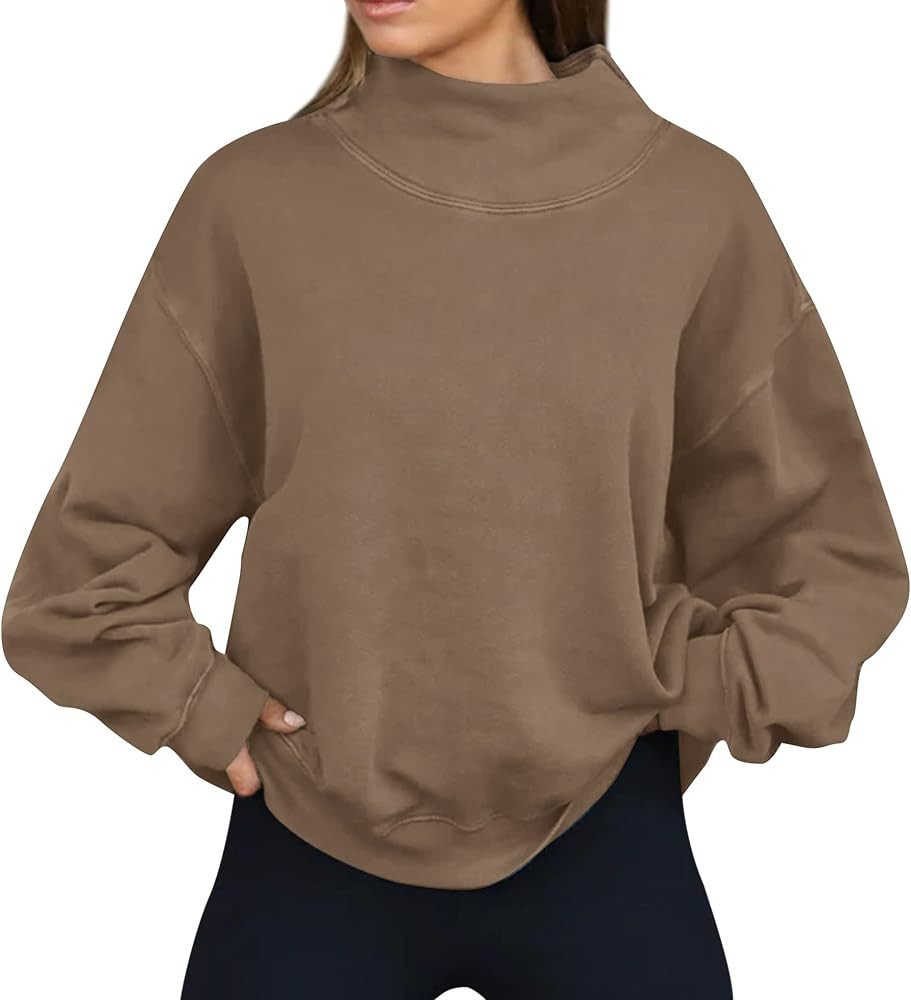 MISSACTIVER Women’s Oversized Turtle Neck Sweatshirt Fleece Long Sleeve Drop Shoulder Collar So... | Amazon (US)