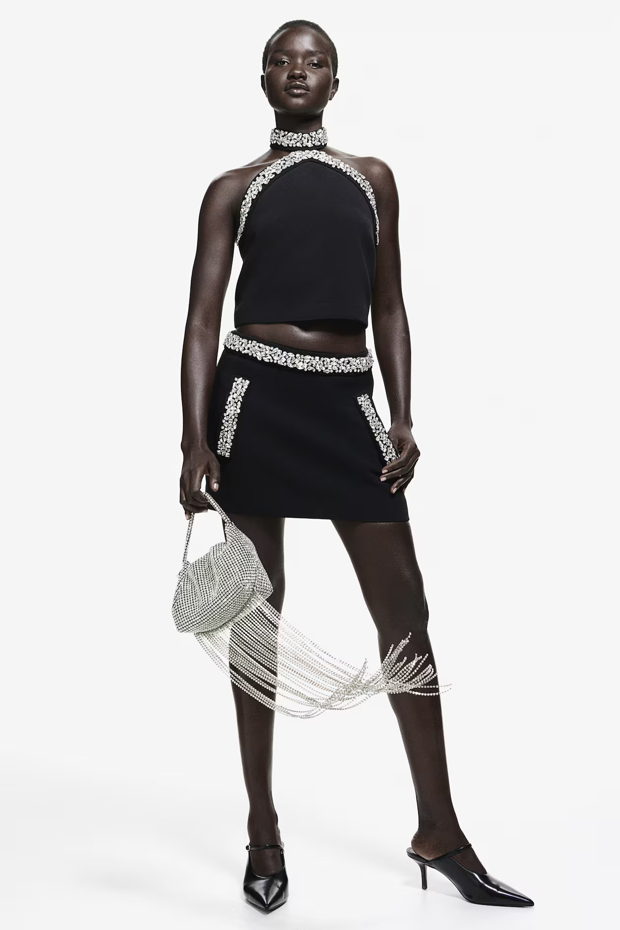 Rhinestone-Embellished Mini Skirt | H&M (US + CA)