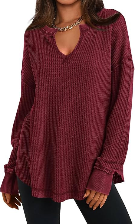PRETTYGARDEN Womens Fall Fashion 2026 Waffle Knit Long Sleeve Tunic Tops for Women Loose Fit Dres... | Amazon (US)