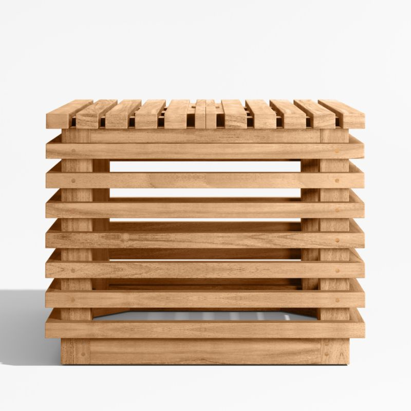 Batten Natural Teak Outdoor Umbrella Holder Side Table with Umbrella Base | Crate & Barrel | Crate & Barrel