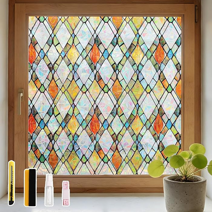 LEMON CLOUD Window Privacy Film,Stained Glass Decorative Static Cling,UV Block Heat Control Windo... | Amazon (US)