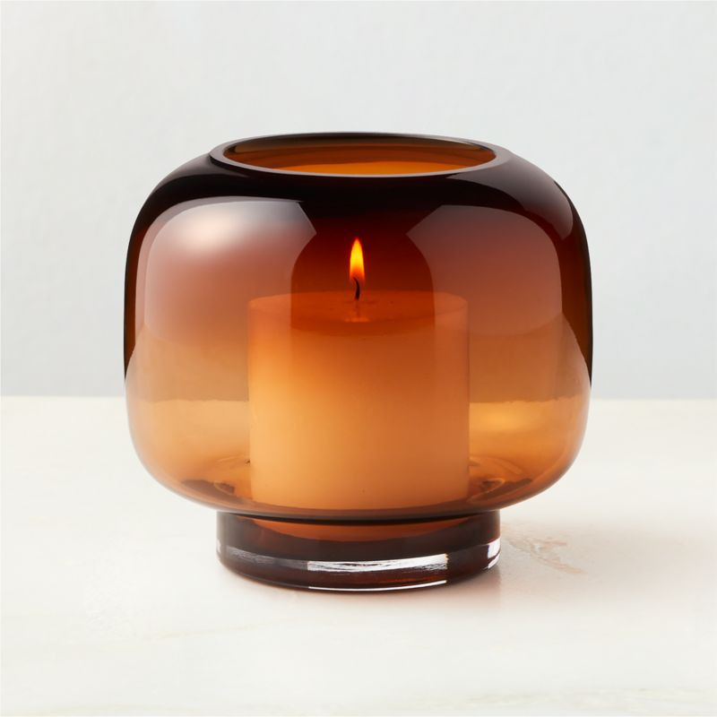 Coco Round Smoked Amber Glass Hurricane Candle Holder Small | CB2