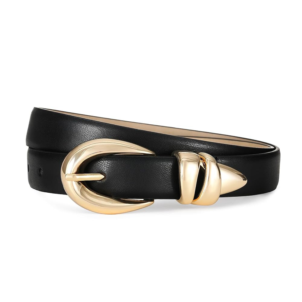 Fashion Black Belt with Gold Buckle Women Belts for Jeans Stylish Leather Belts for Women | Amazon (US)