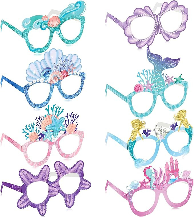 Tenare 24 Pieces Mermaid Party Decorations Paper Mermaid Themed Paper Eyeglasses Summer Beach Pho... | Amazon (US)