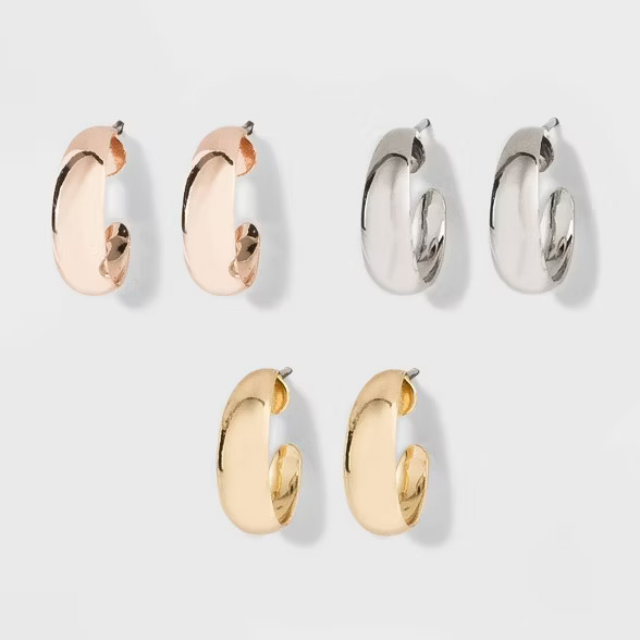 Small Wide Hoop Earring Set 3ct - Wild Fable™ | Target