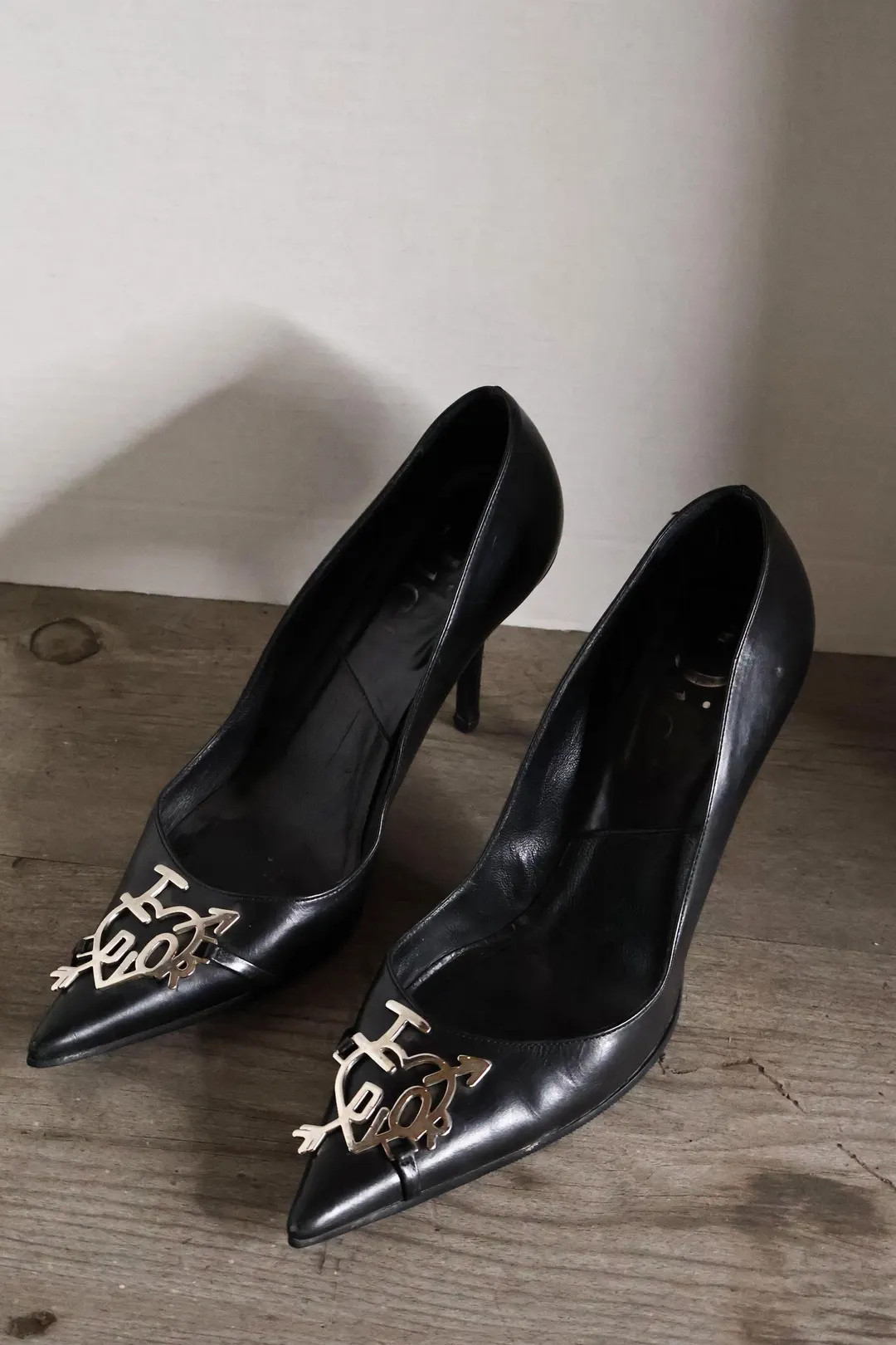 Christian Dior by John Galliano "i Love Dior" F/W 2004 Black Leather Pumps With Silver Charm Logo... | Etsy (US)