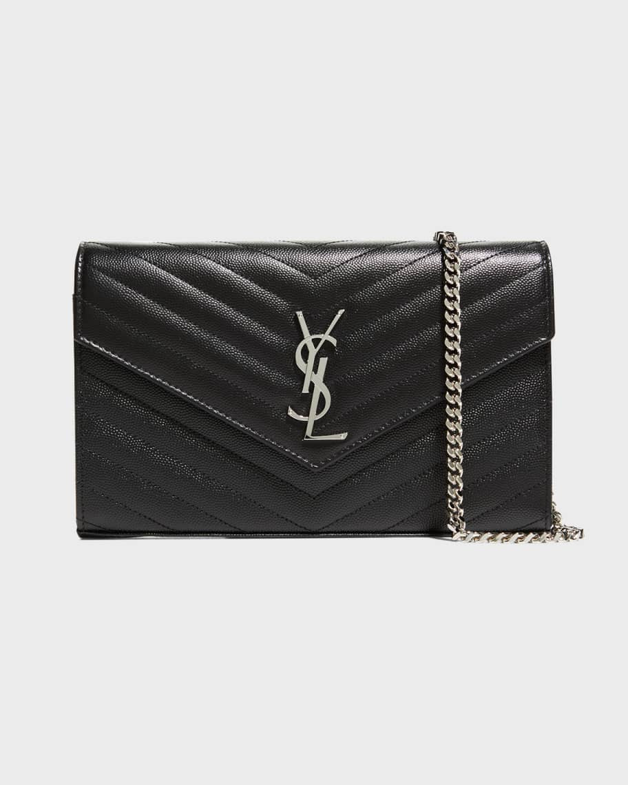 Monogram Large YSL Grain de Poudre Calfskin Wallet on Chain | Neiman Marcus