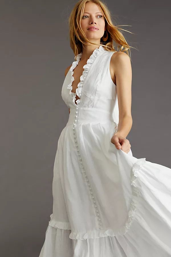 Joslin V-Neck Maxi Dress By Joslin in White Size 2 | Anthropologie (US)
