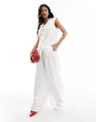 Kaiia tailored oversized waistcoat co-ord in white | ASOS (Global)