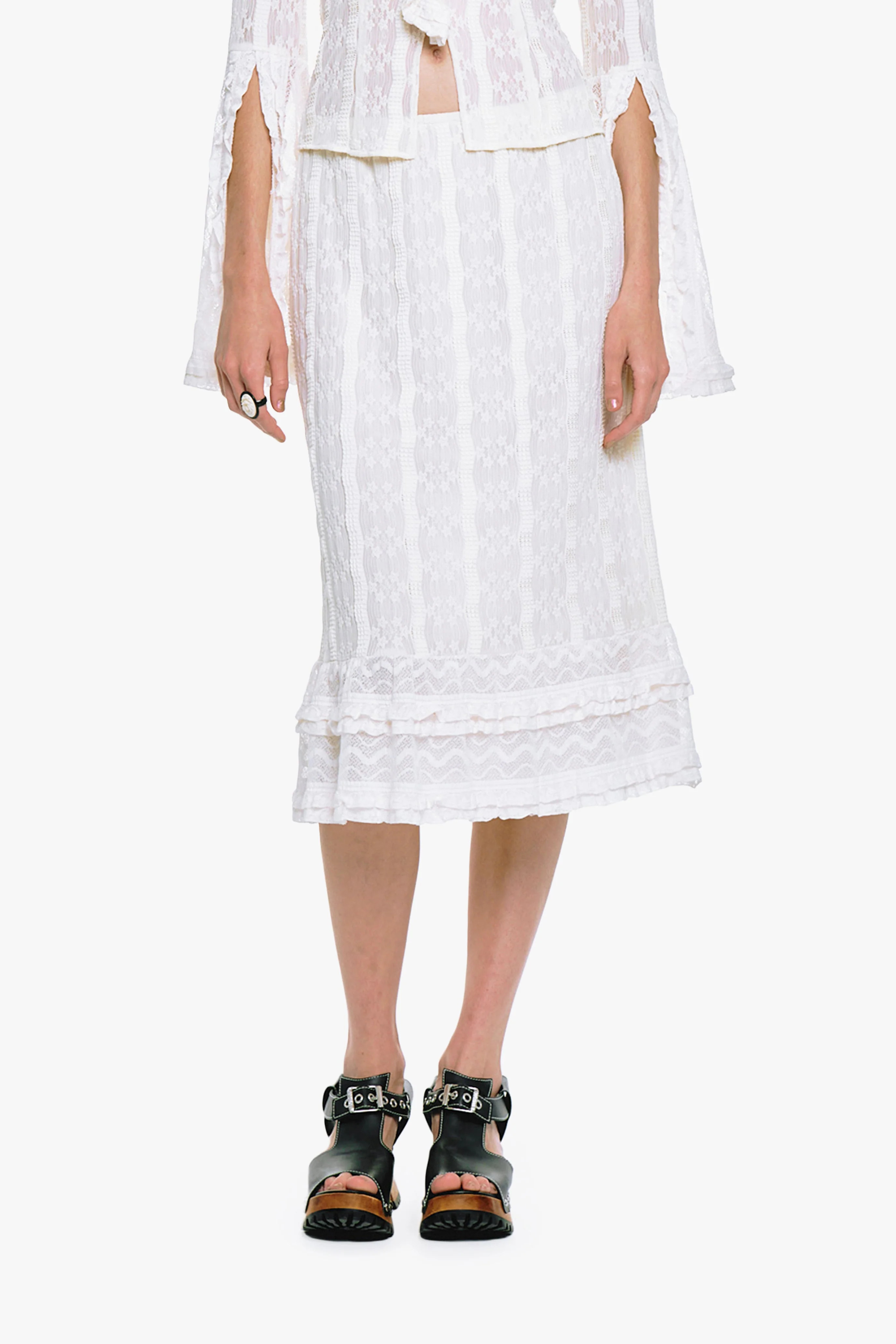 Floral Ruffle Stretch Lace Skirt | Anna Sui