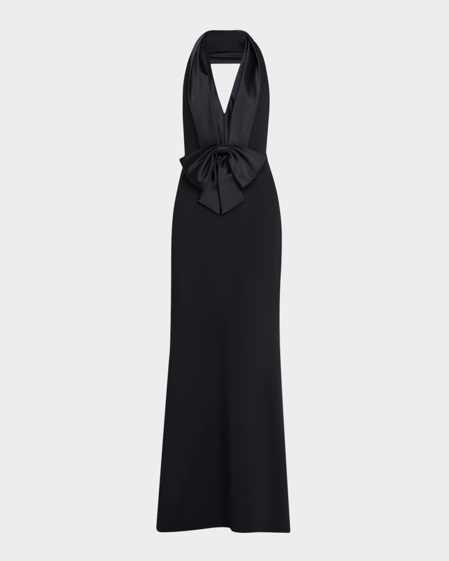 Badgley Mischka Bow-Front Halter Tuxedo Gown | Neiman Marcus