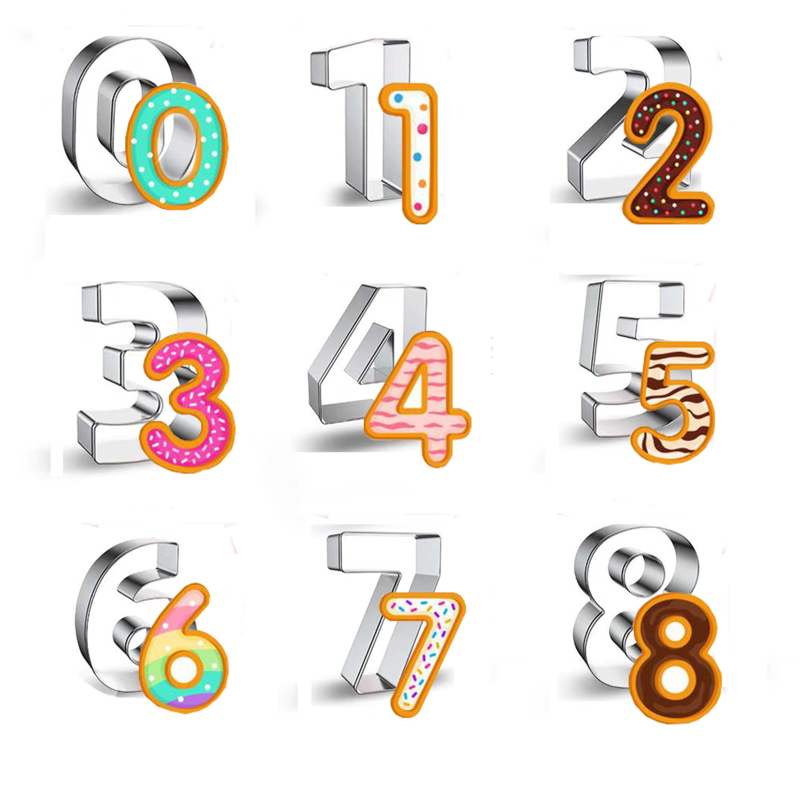 Number Cookie Cutter Tool Set, 9 Pcs 1.5 Inch Stainless Steel Cookie Cutter Set Fondant Biscuit F... | Amazon (US)