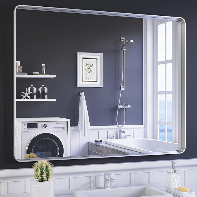 ISKM Silver Framed Mirror for Wal Bathroom Mirror for Wall 48" x 40" Matte Framed Vanity Mirror A... | Amazon (US)