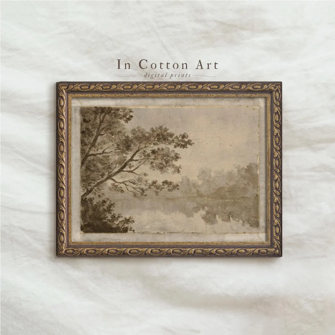 Vintage Style Tree Landscape Wall Art PRINTABLE, Antique Sepia Nature Drawing, Rustic Lake House ... | Etsy (US)
