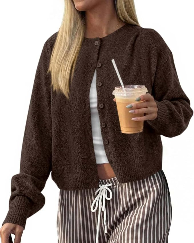 KIRUNDO Cardigan Sweaters for Women 2026 Fall Long Sleeve Lightweight Knit | Button Front, Crewne... | Amazon (US)