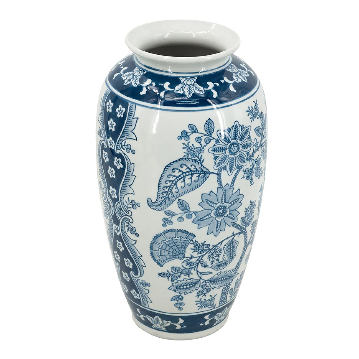 Porcelain Flower Vase with Floral Patterns - 7"Dia. .5" x 15" - Blue /White | Wayfair North America