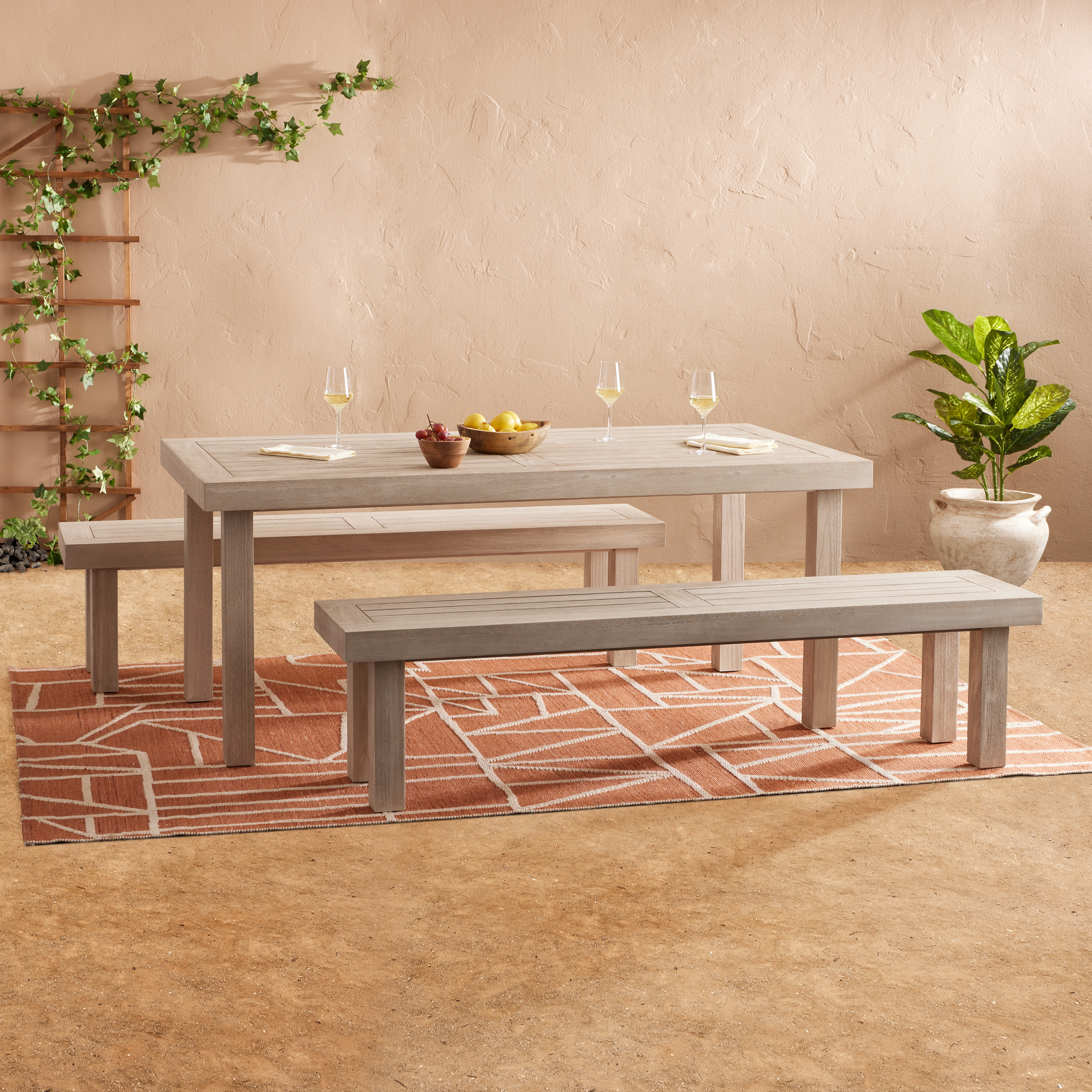 Mallorca Whitewash Eucalyptus 3 Piece Outdoor Dining Set | World Market