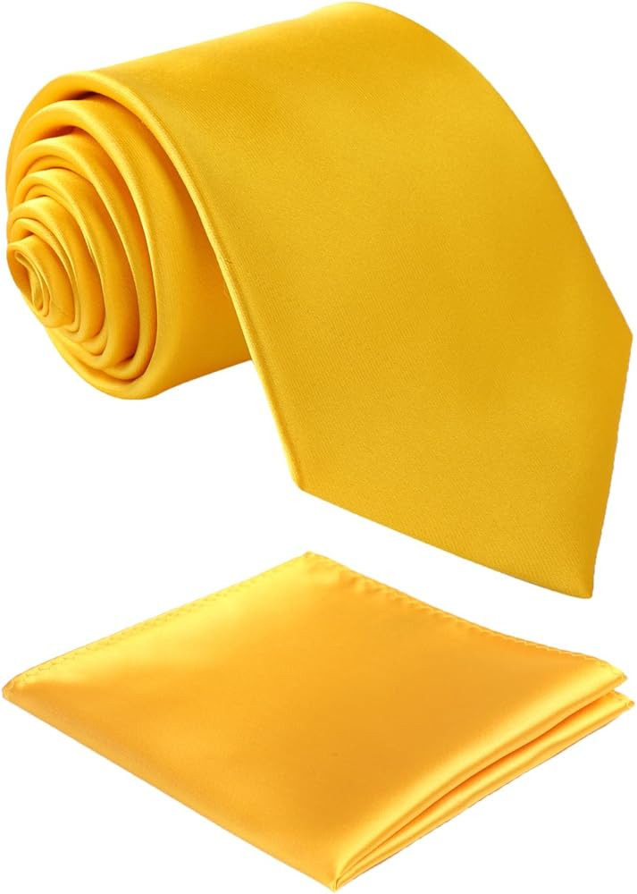 Fortunatever Classical Men's Solid Necktie With Gift Box+Pocket Square (Golden Yellow) at Amazon ... | Amazon (US)