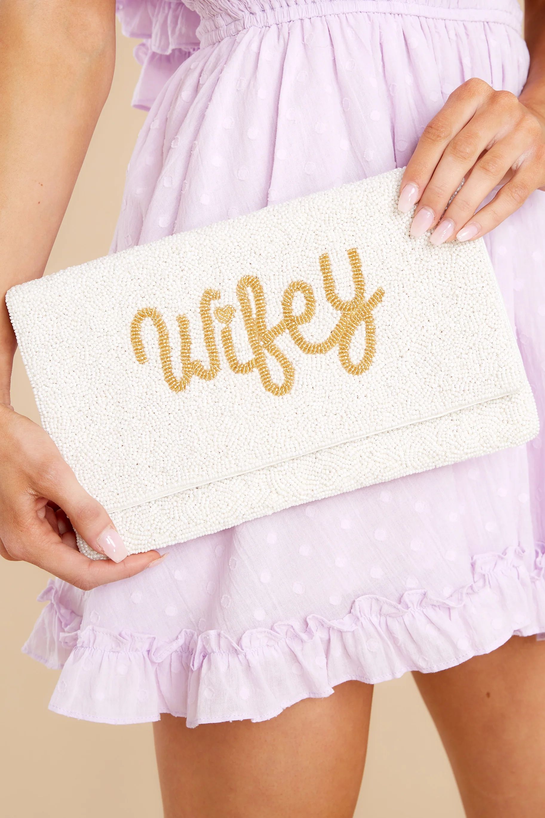 Happiest Day White And Gold Beaded Clutch | Red Dress 