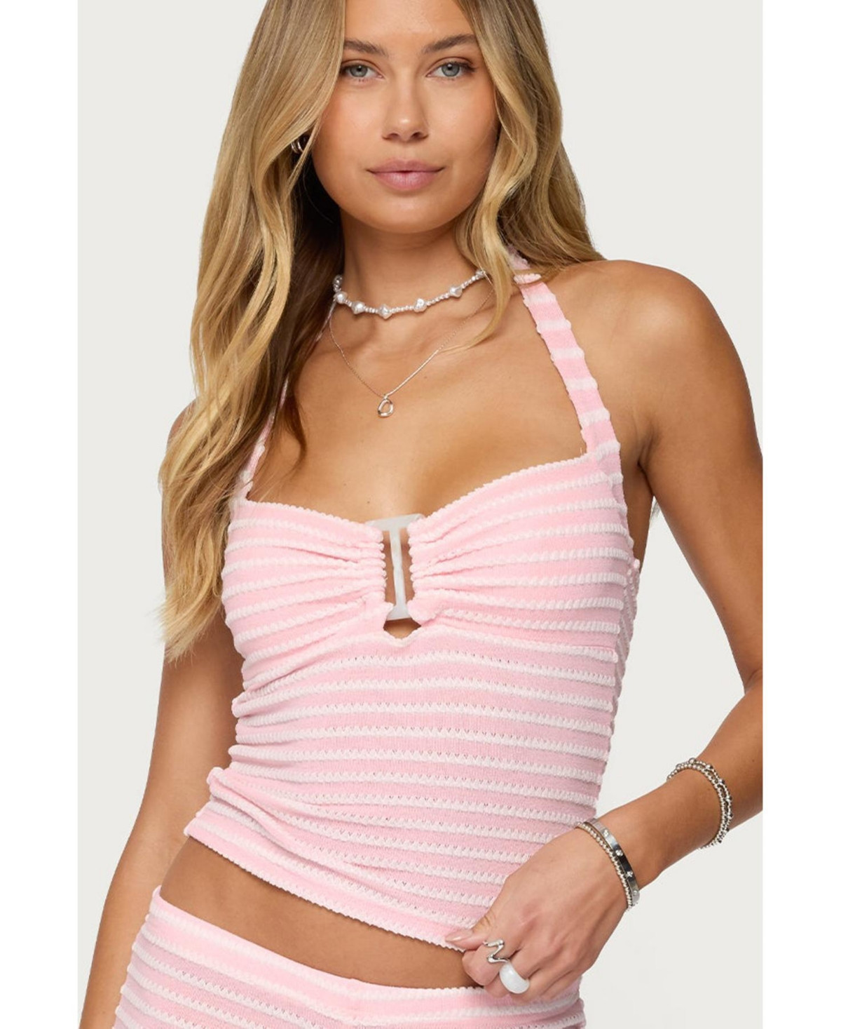 Edikted Women's Lovina Textured Striped Halter Top - Light-pink | Macy's