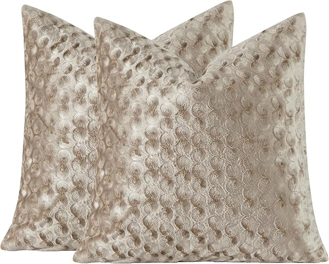 GIGIZAZA 18x18 Pillow Covers Set of 2, Tan Velvet Polka Dot Sofa Accent Throw Pillows Covers for ... | Amazon (US)