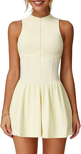 QBGJTD Womens Tennis Golf Dress with Built-in Bra Shorts Zipper Slim Fit A-line Hem Skirt Athleti... | Amazon (US)