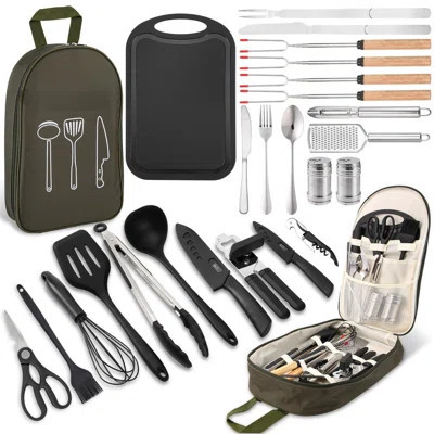 Camping Cooking Essentials Utensils Set - Camp Cookware Kitchen Accessories Kit, Camper Gear Must Haves, Stainless Steel & Silicone, RV Car Portable O | Wayfair North America