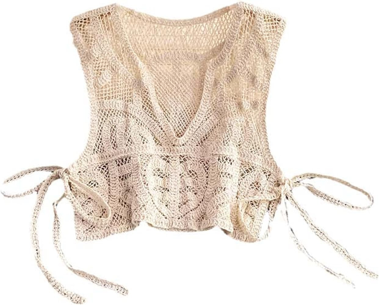JXQXHCFS Women Cotton Crochet Tank V Neck Sleeveless Patchwork Tops Summer Beach Casual Solid Cot... | Amazon (US)