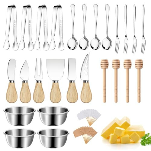 Charcuterie Boards Accessories Charcuterie Utensils Cheese Butter Spreader Knife Set Small Serving Tongs Forks and Spoons Dipping Bowls Honey Dippers Toothpick Flags for Party Platter Making | Amazon (US)
