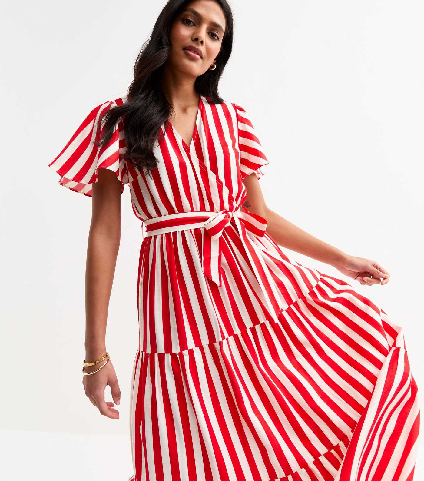 Gini London Red Striped Belted Midi Dress | New Look | New Look (UK)