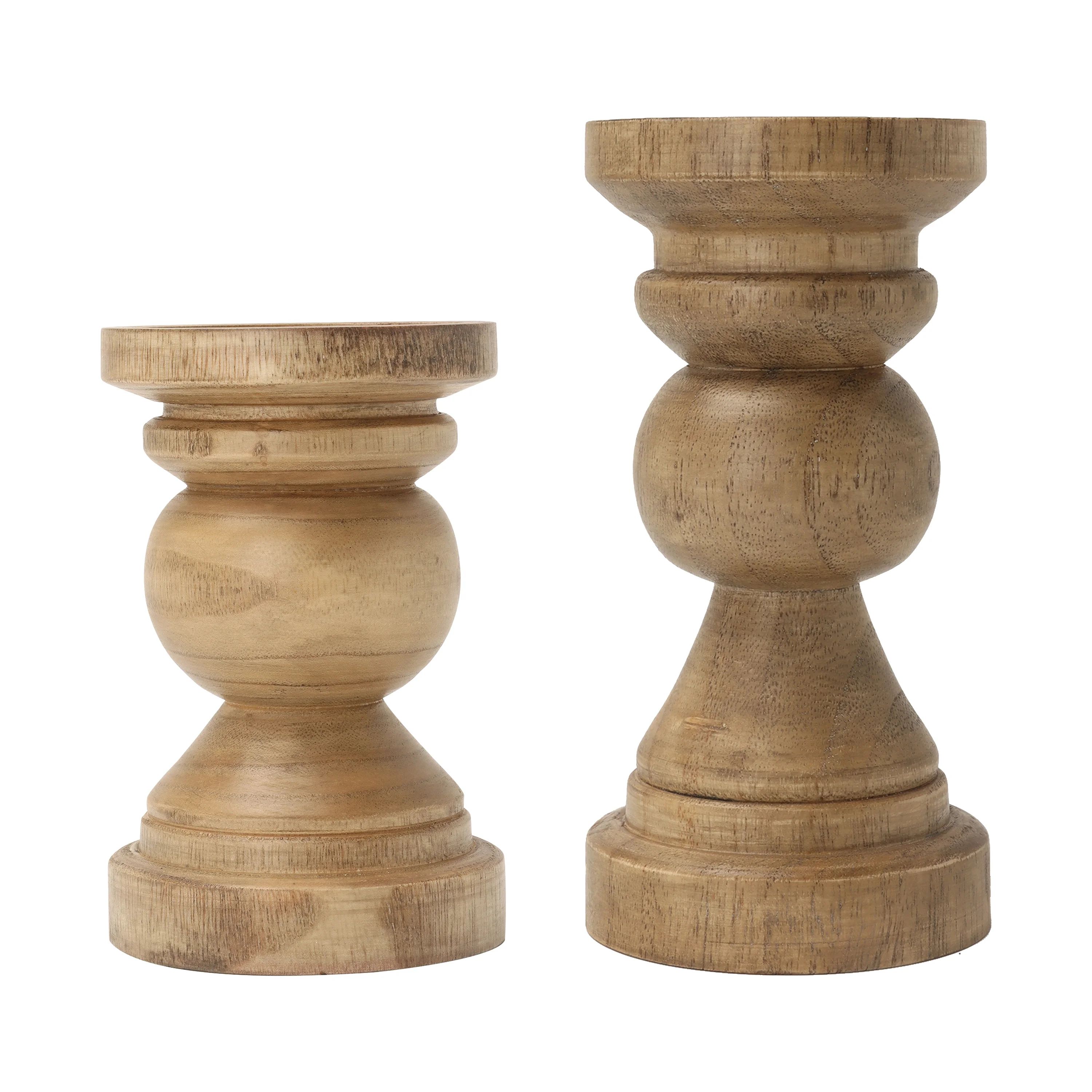 Mainstays Light Wood Tabletop Pillar Candle Holders, 2PC Set | Walmart (US)