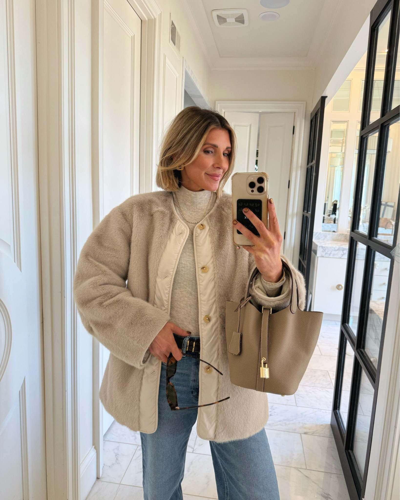 Todays outfit - love this faux fur jacket - it's reversible 