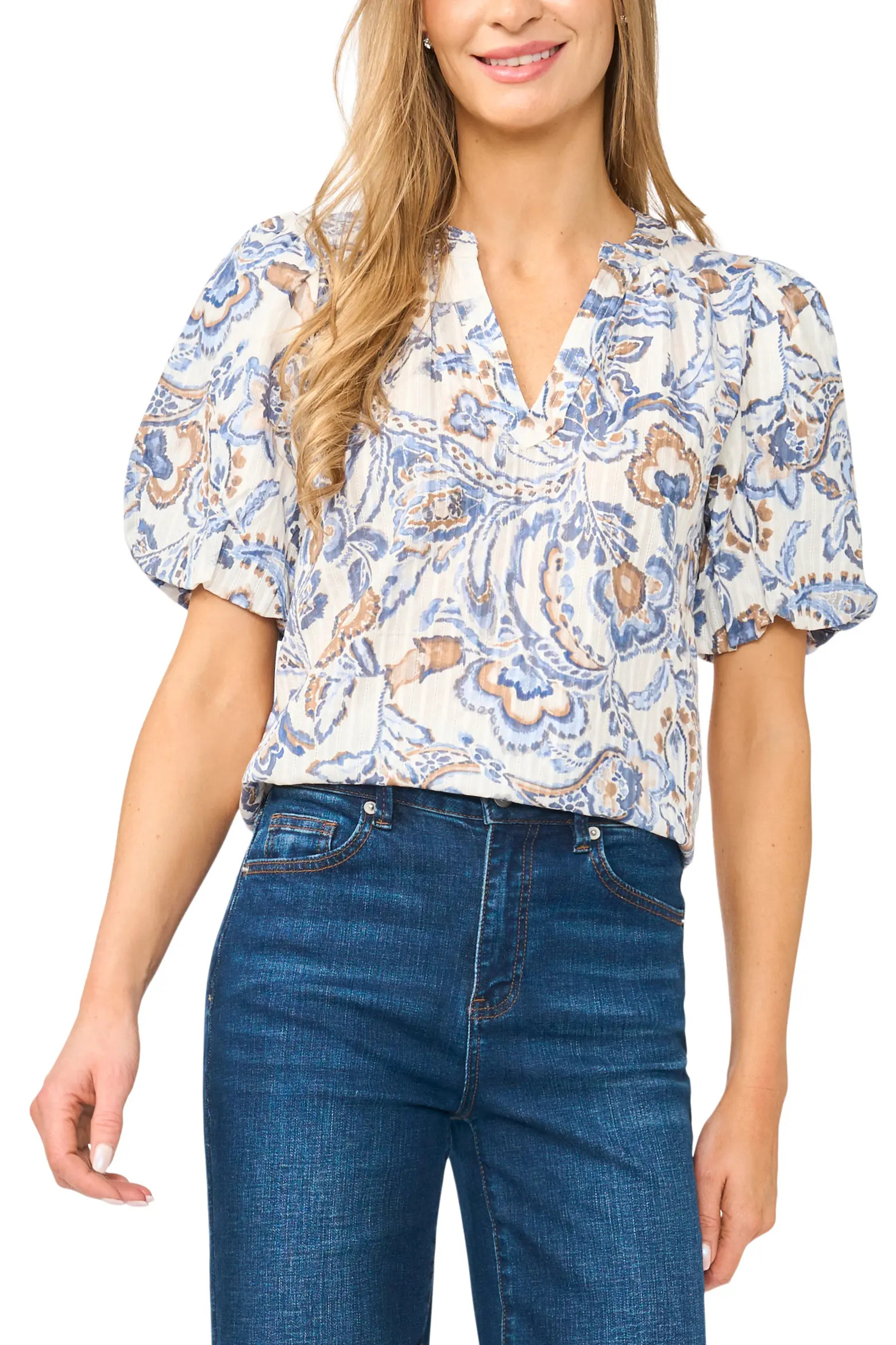 Halogen® Floral Print Balloon Sleeve Top (Women) | Nordstrom | Nordstrom