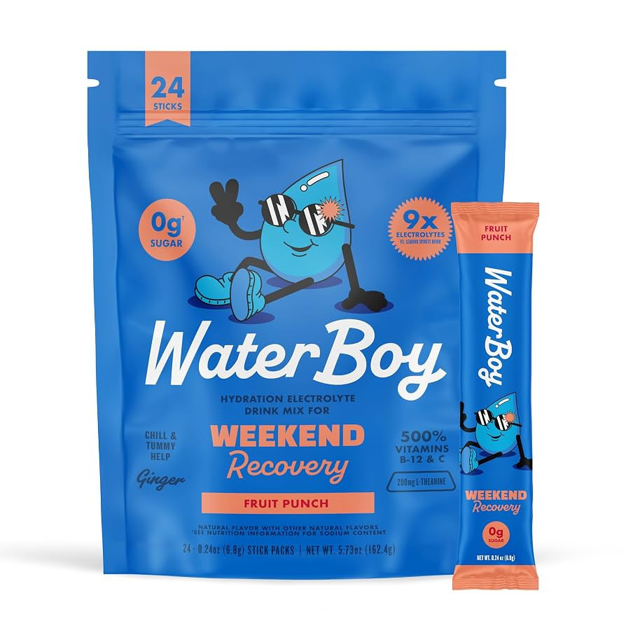 Waterboy Weekend Recovery | 3,200mg Electrolyte Powder Packets | Ginger + L-Theanine + Vitamins |... | Amazon (US)