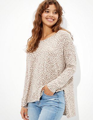 AE Soft & Sexy Plush Long Sleeve V-Neck T-Shirt | American Eagle Outfitters (US & CA)
