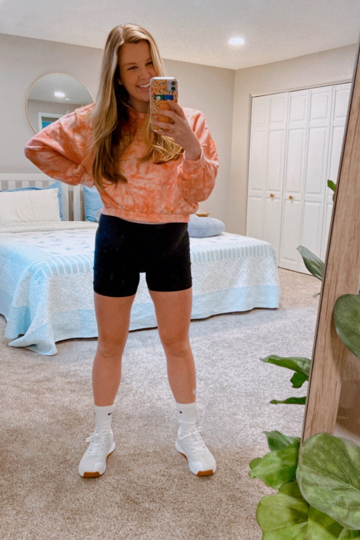 Bump friendly outfit #9 🙂 30 weeks pregnant. These shorts feel like a lululemon dupe, they are seriously so buttery soft and comfortable!!! And stretch so well over the bump, I ordered my normal size. The fit reminds me of my lululemon align pants but the material is actually softer. Love them so much and highly recommend!!! Also love these cross trainers they feel like a cloud 🤌🏻 

#LTKunder50 #LTKbump #LTKfit