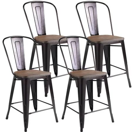 Costway Copper Set of 4 Metal Wood Counter Stool Kitchen Dining Bar Chairs Rustic | Walmart (US)